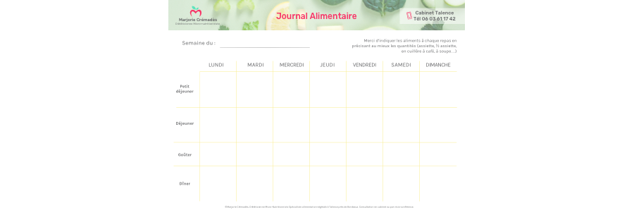 Carnet Alimentaire PDF (à remplir)